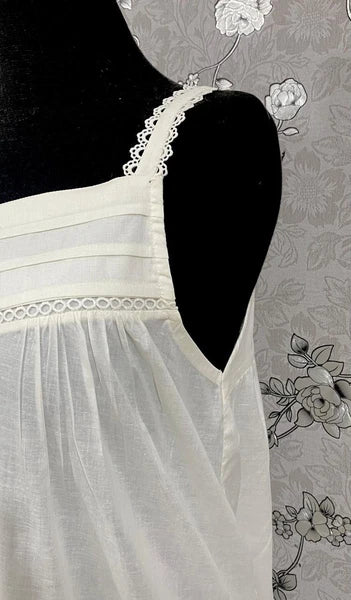 SoieRose 100% Cotton Victorian Sleeveless Nightgown - Ivory - SR-1070
