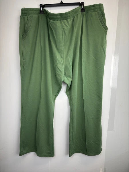 MUK LUKS Regular 2-Pc Lounge Set Women’s 5X Green Waffle Knit Top Wide Leg Pants