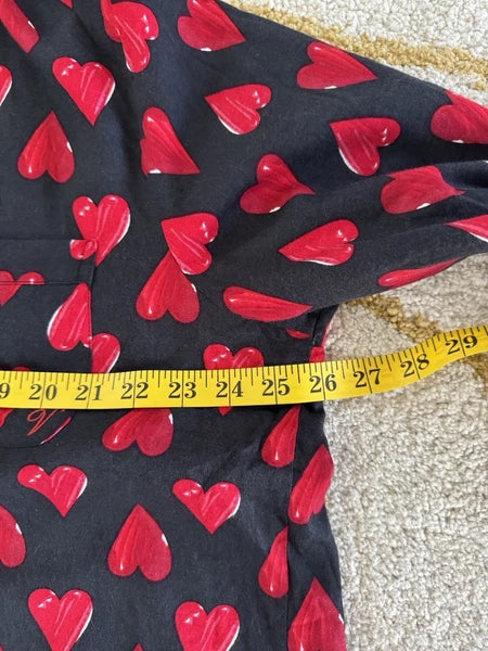 Victorias Secret Pajama Set L Heart Button Up Shirt Pant Sleepwear Cotton Black