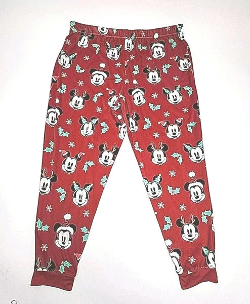 Disney Mickey Mouse Pajama Set Size XL Christmas Holiday Red Shirt Jogger Pant