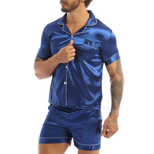 Mens Satin Nightwear Two Piece Pyjamas Pajamas Set Loungewear L-3XL-