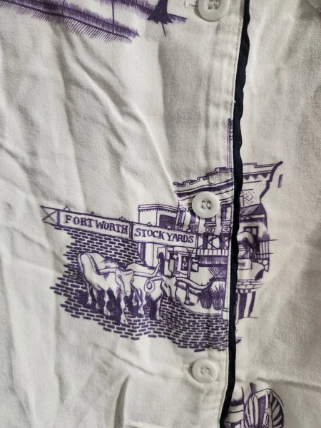 Katie Kime Fort Worth Toile Pajama Shorts set white/purple size small