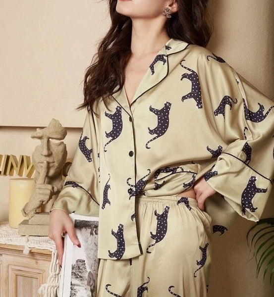 Women Pyjamas Bonnie Ladies PJs Ice Silk Long Sleeve Soft Sleepwear Set UK