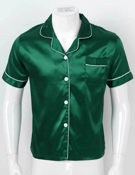 Mens Satin Nightwear Two Piece Pyjamas Pajamas Set Loungewear L-3XL-