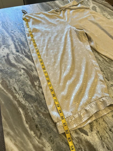 Natori XL Womens 2PC Infinity Tan Pajama Set Asian Print Cropped Pants READ