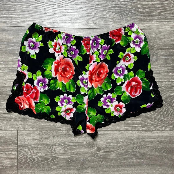 Victorias Secret VTG Gold Label Floral Lace Satin Pajama Shorts Sexy Black M