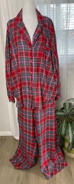 Victoria Secret- XXL Plaid 2 Piece Pajama Set (Red/Pink) Cozy Lounge Sleep