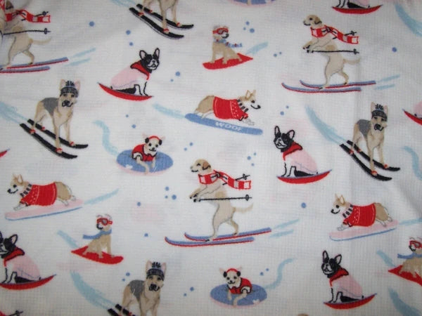 NWT PJ Salvage White/Blue DOGS ON SKIS Textured Velour Knit Pajama/Lounge Set XL