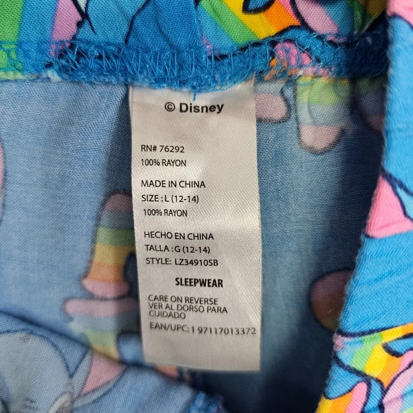 Disney Pride Stitch Pajama Set Tank Top Shorts Hoodie Blue L/G XL Sleepwear Set