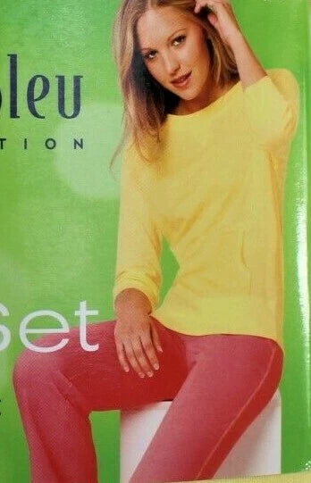 Ladies LOUNGER Pyjama Set YELLOW Long Sleeve Top PINK Bottom BODY BLEU Jersey PJ