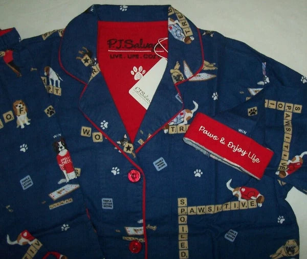 NWT PJ Salvage Blue RESCUE DOGS Flannel Pajama/Lounge Set XL PAWS & ENJOY LIFE