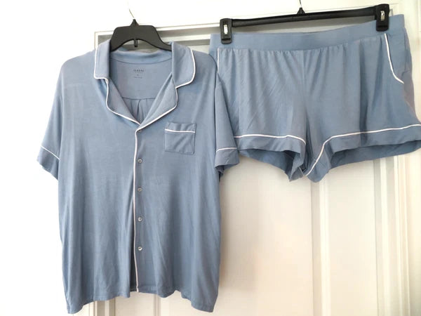 NWT New XL Alfani Intimates 2 pc pajamas set button top & shorts blue fog $52.50