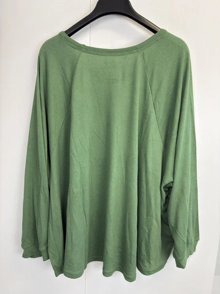 MUK LUKS Regular 2-Pc Lounge Set Women’s 5X Green Waffle Knit Top Wide Leg Pants