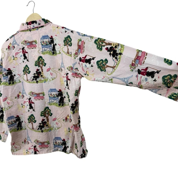 Nick & Nora Medium Pajama Set Poodles In Paris Cotton Top Pants Womens READ