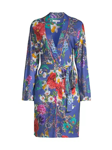Johnny Was SUNRISE BLUE Sleep Wear PJ LONG SET Night Cotton Lounge Flower XL NEW