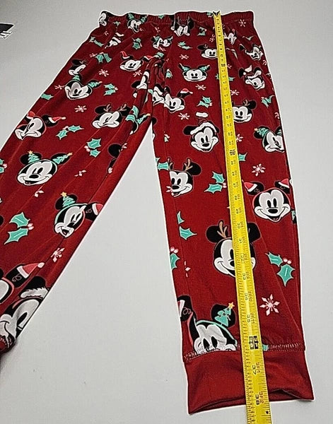 Disney Mickey Mouse Pajama Set Size XL Christmas Holiday Red Shirt Jogger Pant