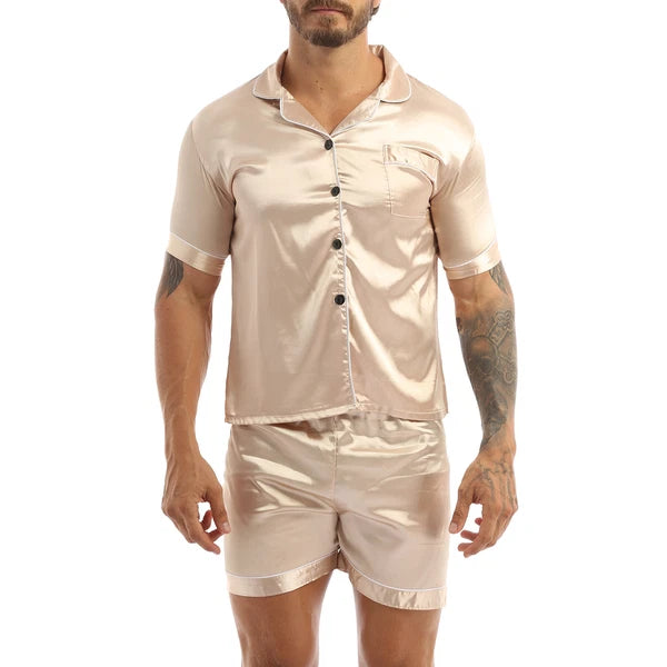 Mens Satin Nightwear Two Piece Pyjamas Pajamas Set Loungewear L-3XL-