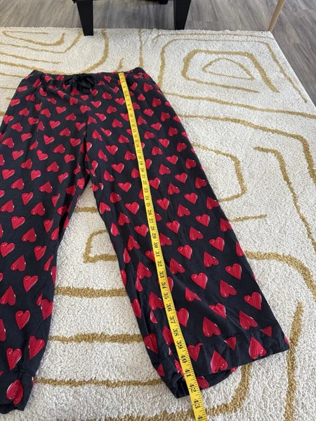 Victorias Secret Pajama Set L Heart Button Up Shirt Pant Sleepwear Cotton Black