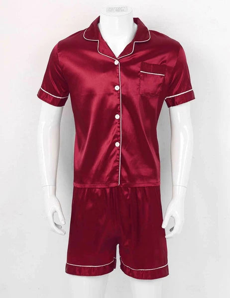 Mens Satin Nightwear Two Piece Pyjamas Pajamas Set Loungewear L-3XL-