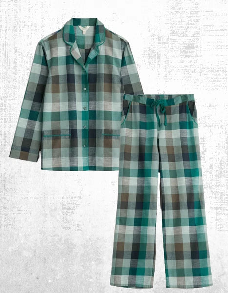Ex Seasalt Women’s Moon Check Pyjama Set in Green  Pebble Selling