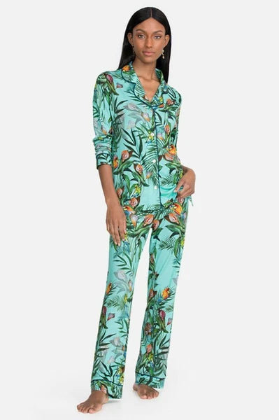 Johnny Was SUNRISE BLUE Sleep Wear PJ LONG SET Night Cotton Lounge Flower XL NEW