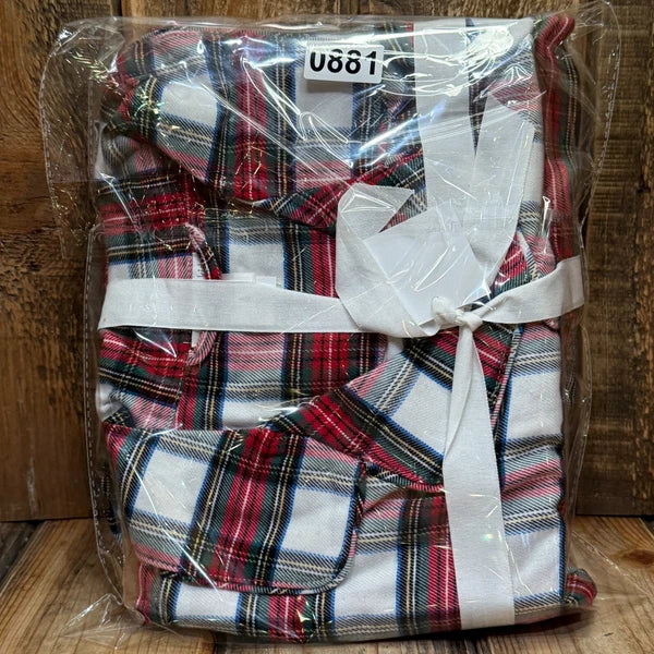 POTTERY BARN KIDS ADULT STEWART PLAID FLANNEL PAJAMA SET, SIZE LARGE