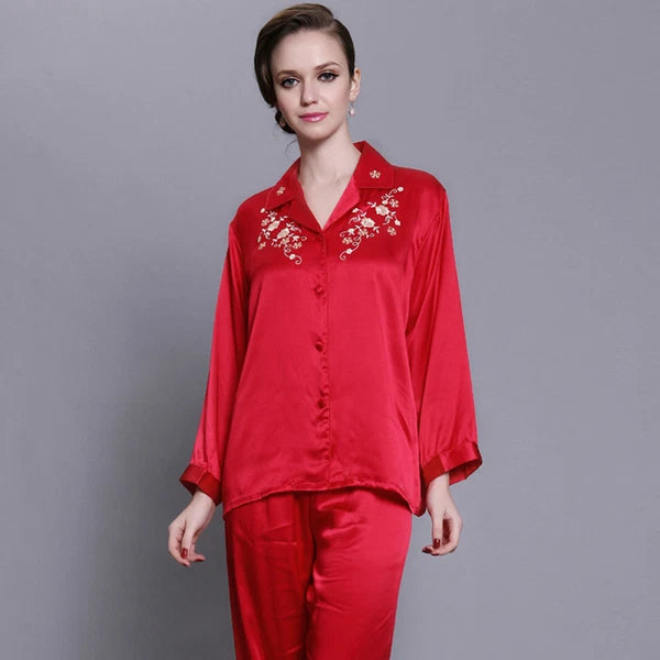 NEW Womens Silk Pajamas Set Sleepwear&Robes Nightdress Nightgown P041 L,XL,XXL
