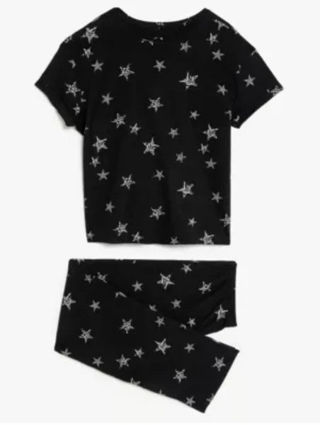 M&S COLLECTION BLACK PURE COTTON STAR PRINT PYJAMA SET