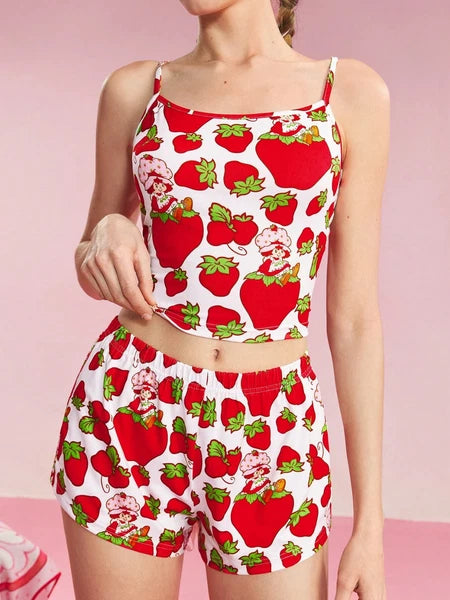 Women's Strawberry Shortcake Cami & Shorts Sleepwear Loungewear Activewear Set
