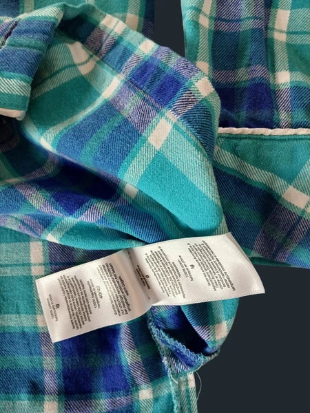 Pajamagram Green Blue Plaid Flannel Pajama Set Size L Long Sleeve Shirt  Pants