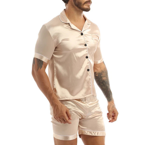 Mens Satin Nightwear Two Piece Pyjamas Pajamas Set Loungewear L-3XL-