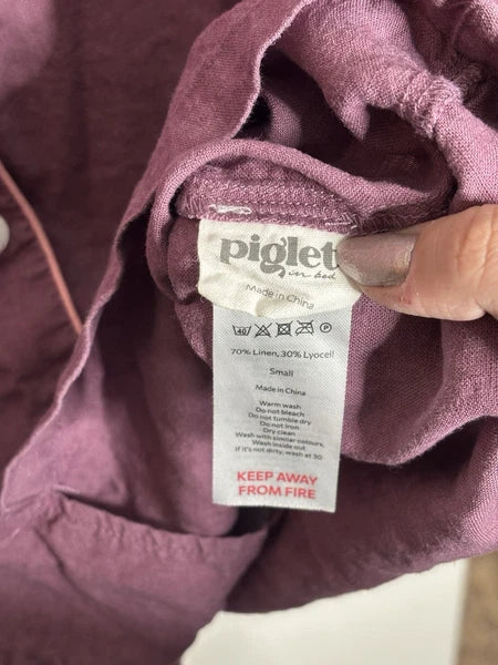 Piglet In Bed 100% Linen Pajama Set Small Purple Maeve