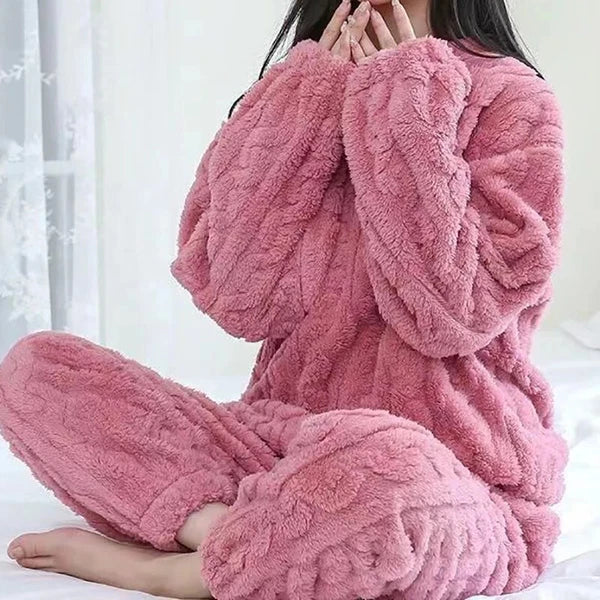 Womens Pyjamas Sets Warm Fleece Loungewear Pjs Winter Fluffy Soft Nightwear UK