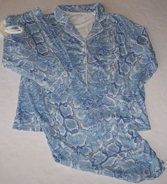 NWT PJ Salvage Ice Blue/Ivory EXOTIC SNAKESKIN Jersey Knit Pajama/Lounge Set M
