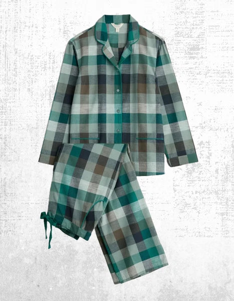 Ex Seasalt Women’s Moon Check Pyjama Set in Green  Pebble Selling