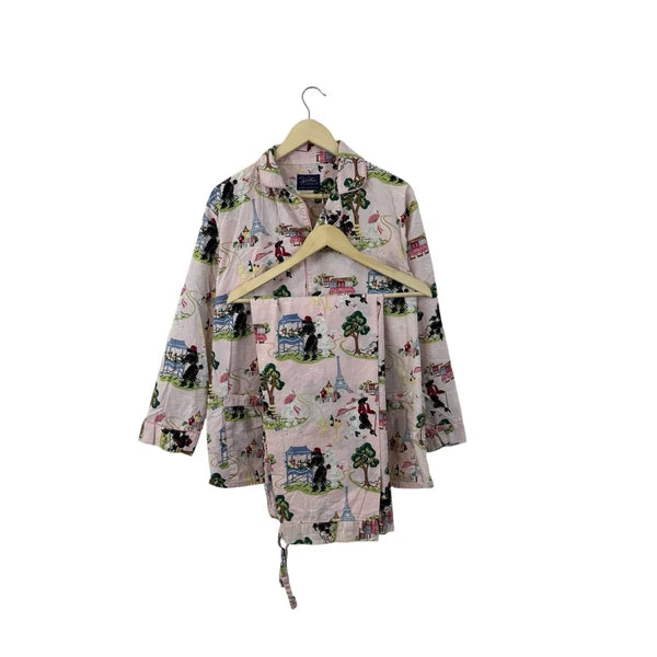 Nick & Nora Medium Pajama Set Poodles In Paris Cotton Top Pants Womens READ