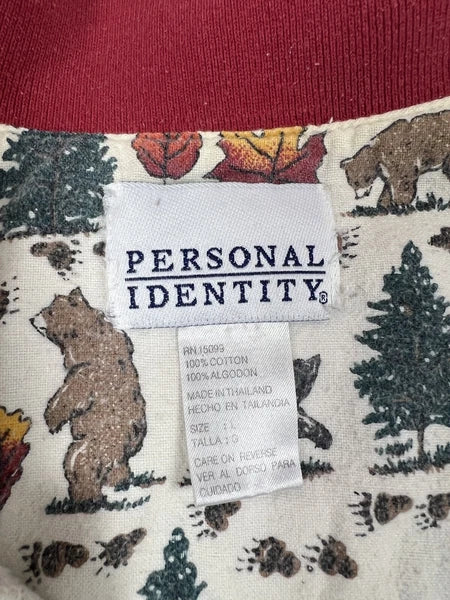 Personal Identity Intimates Pajama Suit Large White Bear Forest Print Two Piece