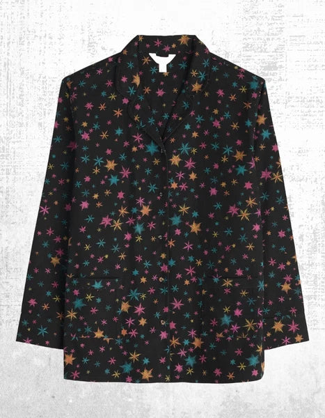 Ex Seasalt Women’s Long Sleeve Cotton Pyjama Set in Black Multi Snow