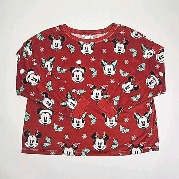 Disney Mickey Mouse Pajama Set Size XL Christmas Holiday Red Shirt Jogger Pant