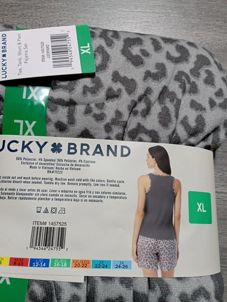 Lucky Brand Pajama Set Womens XL Cheetah *4 PC* Tee Tank Shorts Pant