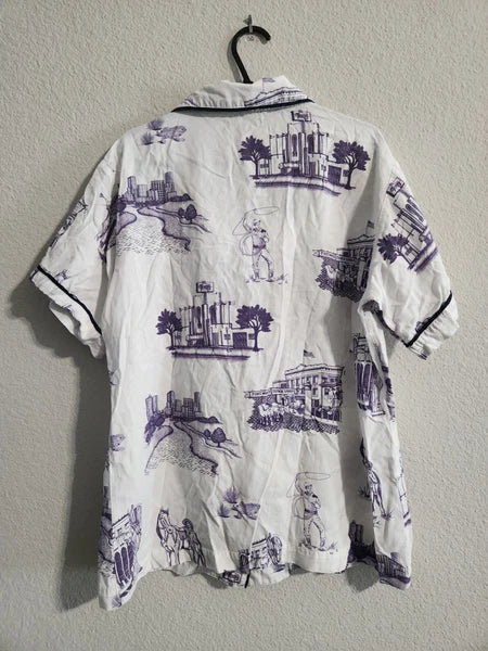 Katie Kime Fort Worth Toile Pajama Shorts set white/purple size small