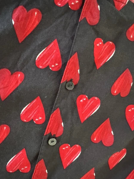 Victorias Secret Pajama Set L Heart Button Up Shirt Pant Sleepwear Cotton Black