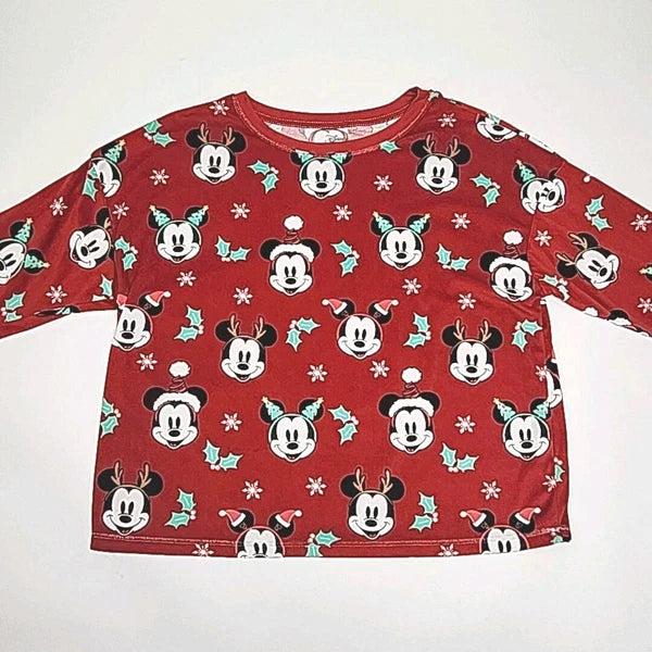 Disney Mickey Mouse Pajama Set Size XL Christmas Holiday Red Shirt Jogger Pant