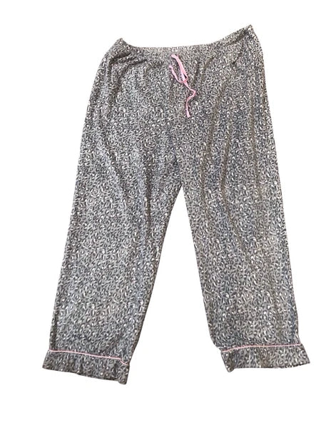 Ellen Tracy XXL Gray White Pink Cheetah Print Fleece Pajama Set Cozy Comfort