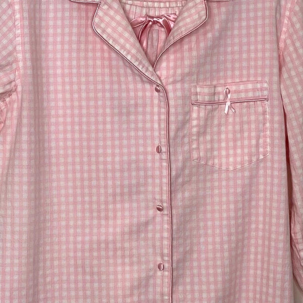 NAUTICA Sleepwear women's Medium pajama set pink gingham breast cancer awareness