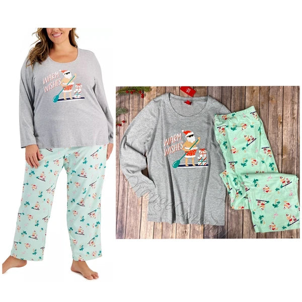 Women's Matching Tropical Santa Pajamas set Christmas sleepwear pj's Size 2XL