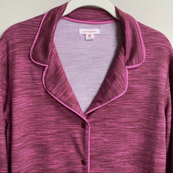 NWT Refinery29 Brick Pink Burgundy Shirt & Pants 2-Piece Pajama Set