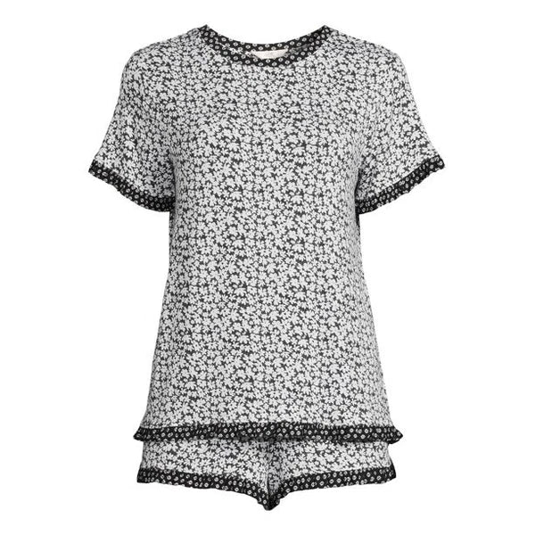 -SECRET TREASURES DITSY FLORAL BLACK  WHITE FLORAL BOXER SHORTS PAJAMA SET 2X