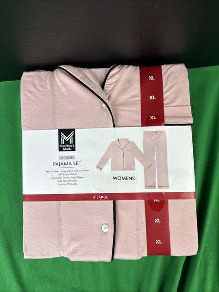 Member's Mark Women's Notch Collar Pajama Set Size XL Vintage Pink