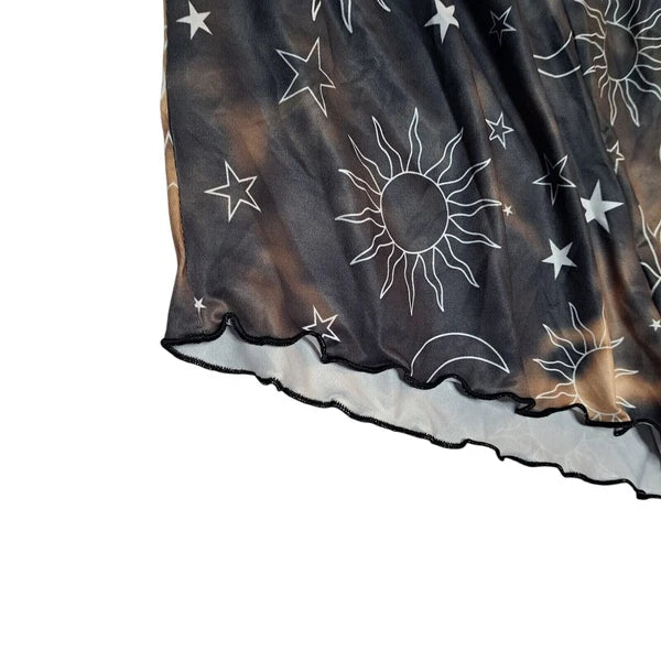 Sun Moon Tie Dye Pajama Set Women M Cami Top Shorts Celestial Lettuce Trim NWOT